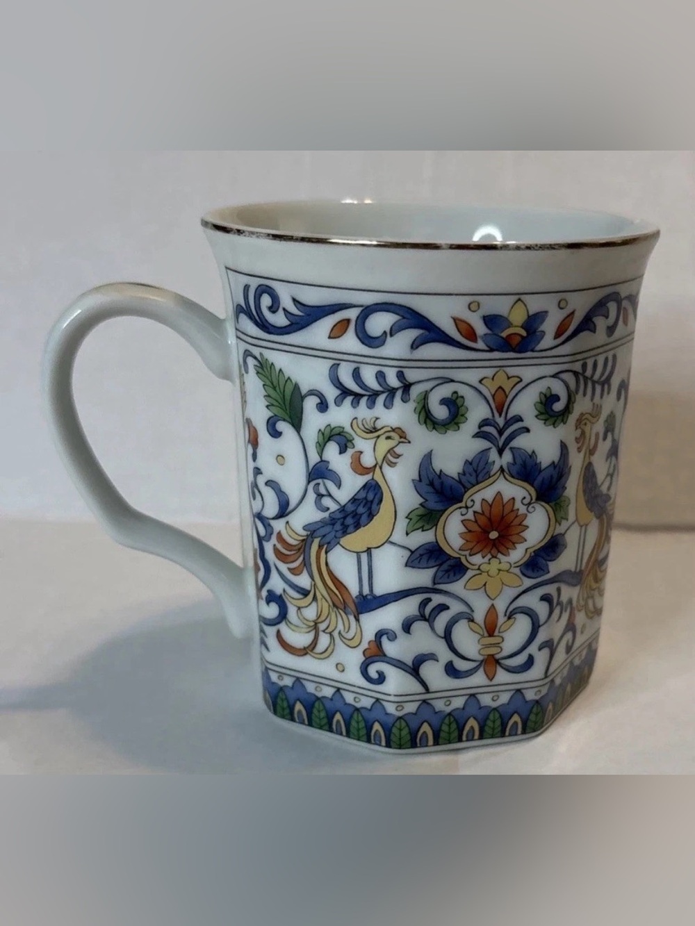 Andrea By Sadek Tea Cup Peacock & Flower Design Made In Japan - Great Condition